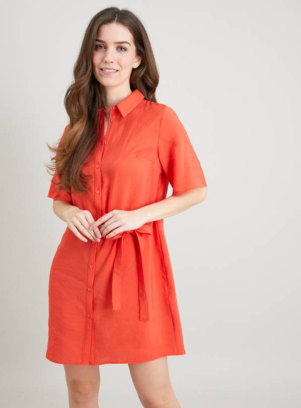 Orange Tie Front Mini Shirt Dress - 12