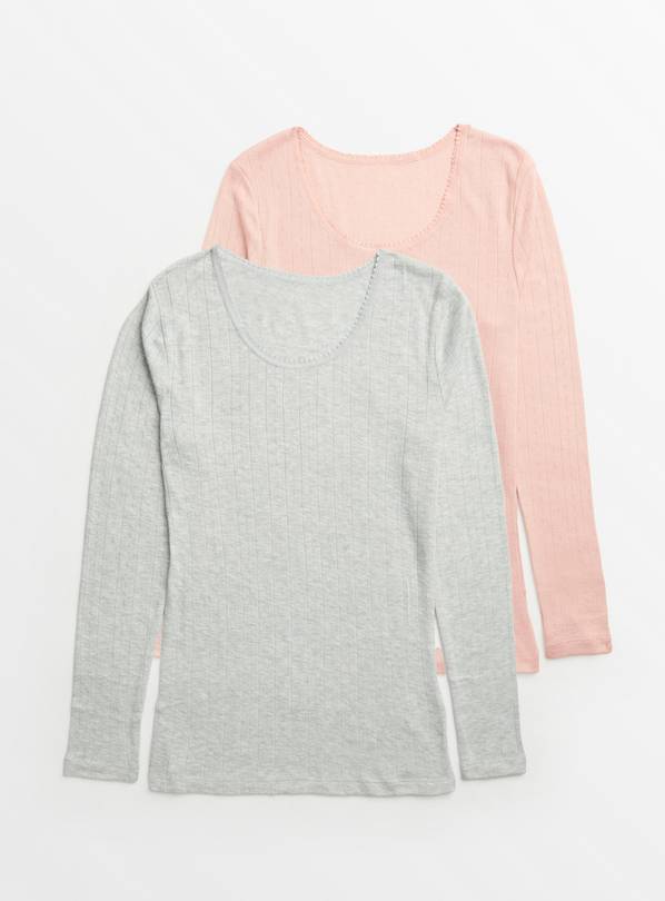 Buy Grey & Cream Pointelle Long Sleeve Thermal Top 2 Pack - 16, Thermals