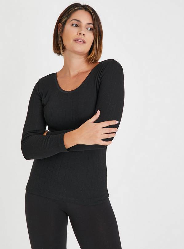 Buy Black & Cream Pointelle Long Sleeve Thermal Vest 2 Pack 16, Thermals