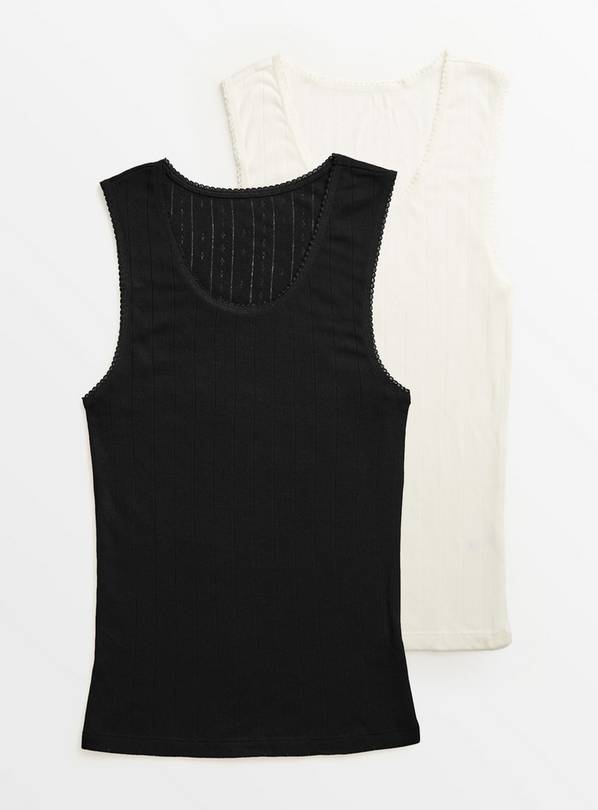 Buy Black & Cream Pointelle Long Sleeve Thermal Vest 2 Pack 18, Thermals