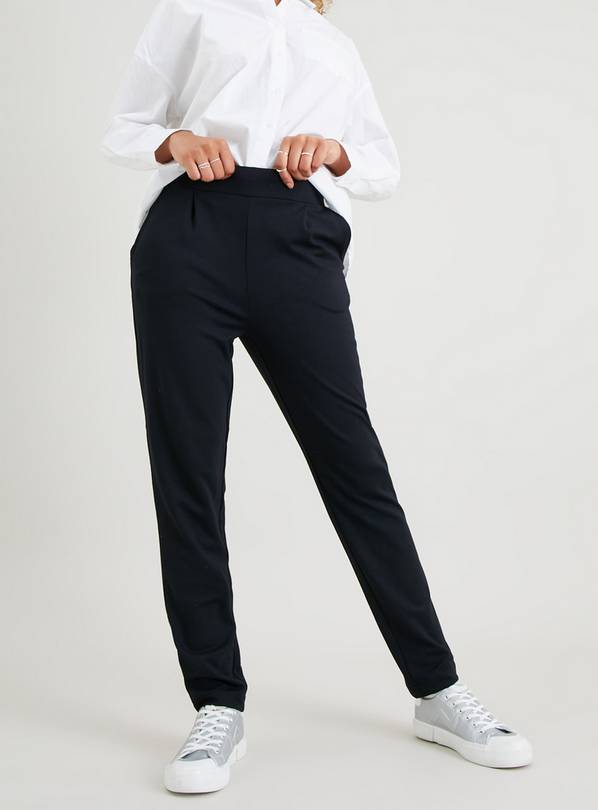 Button Detail Ponte Trousers in Black, Trousers