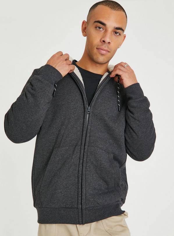 Charcoal Borg Lined Zip Hoodie S