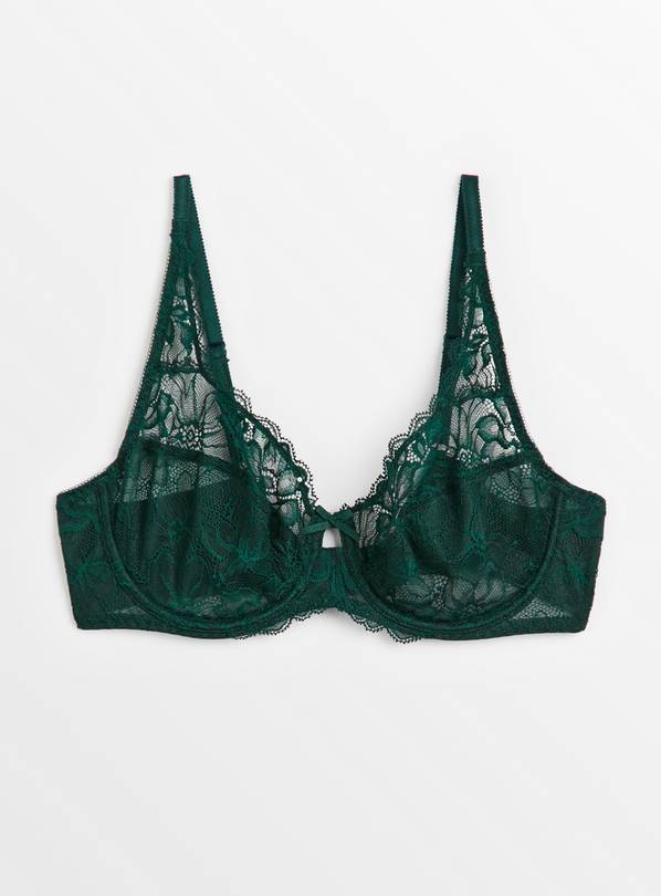 Buy A-GG Dark Green Recycled Lace Full Cup Non Padded Bra 32B, Bras