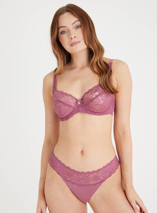Buy Dark Pink Recycled Lace Full Cup Non Padded Bra 40D | Bras | Argos