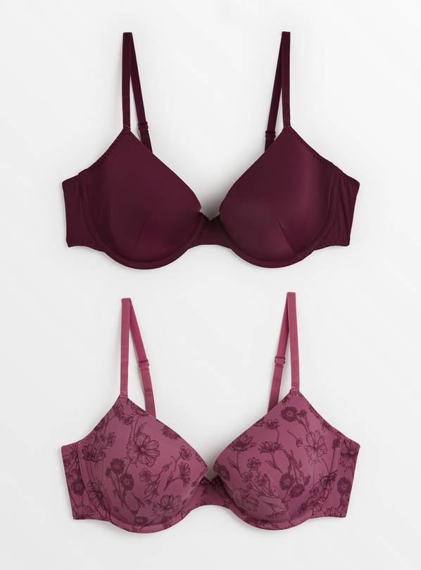 A-GG Aubergine & Sketchy Floral Underwired T-Shirt Bra 2 Pack 42E