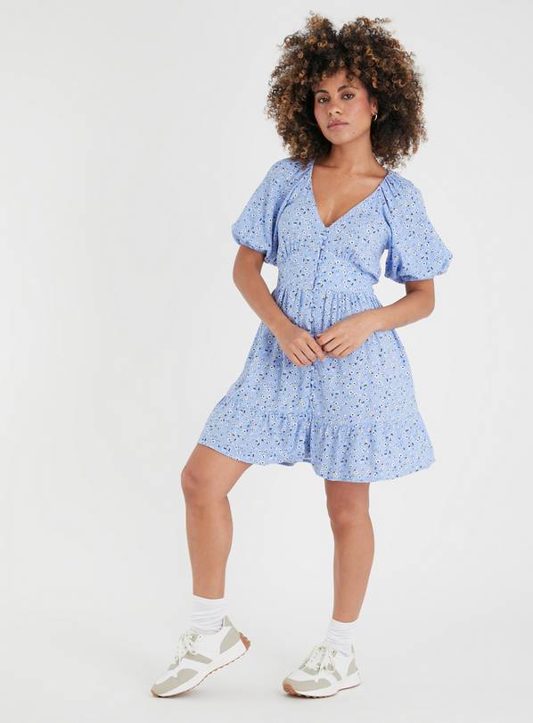 Light blue 2025 flutter sleeve dress