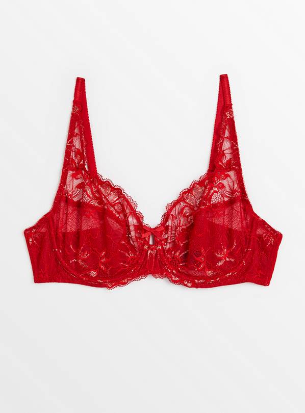 Buy Red Floral Lace Underwired Bra 34G | Bras | Argos