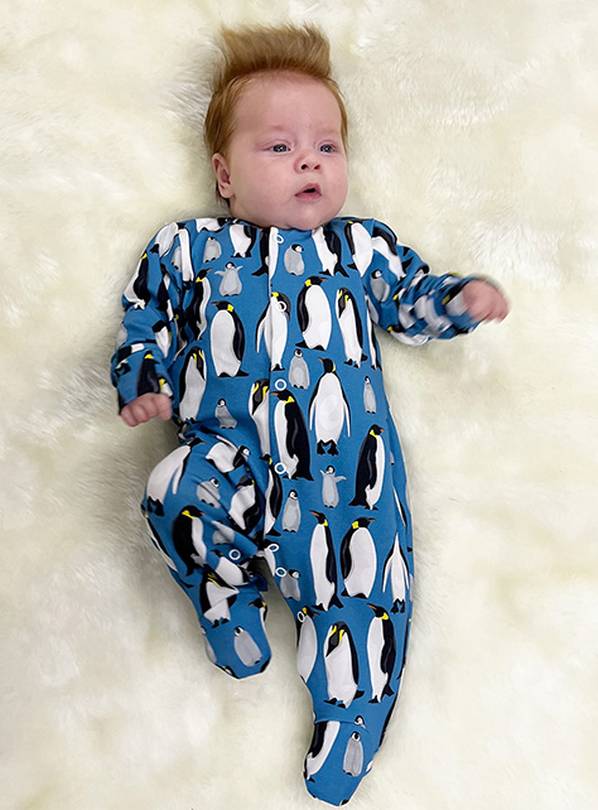FRED & NOAH Blue Penguin Sleepsuit - 6-12 Month
