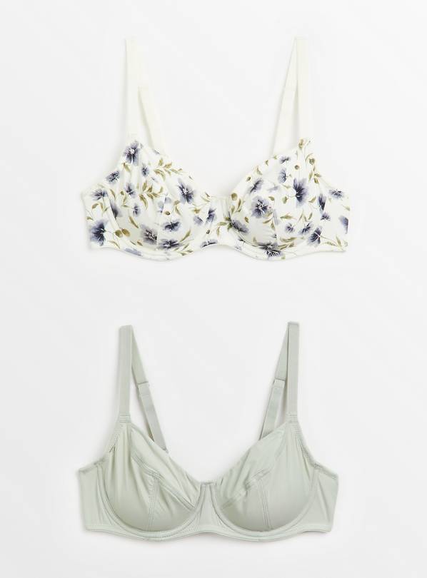 Buy A-GG Blue Floral & Sage Green Underwired T-Shirt Bra 2 Pack 36E, Bras