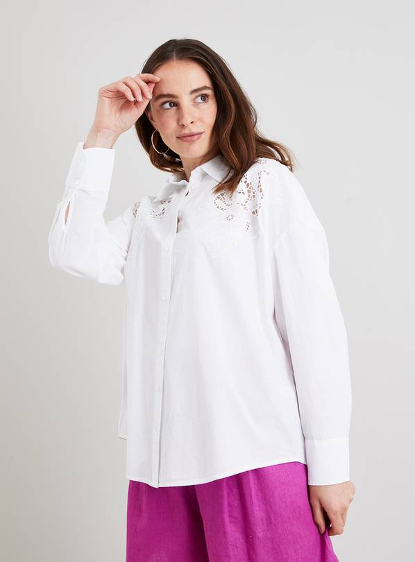 White Lace Detail Oversized Shirt 16