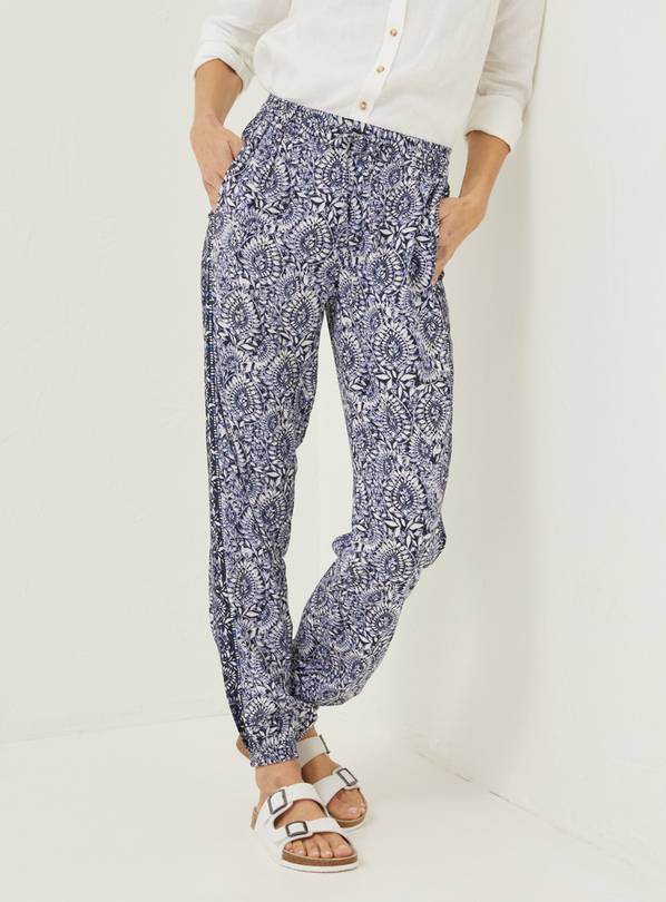 FATFACE Navy Lyme Watercolour Batik Trousers - 10