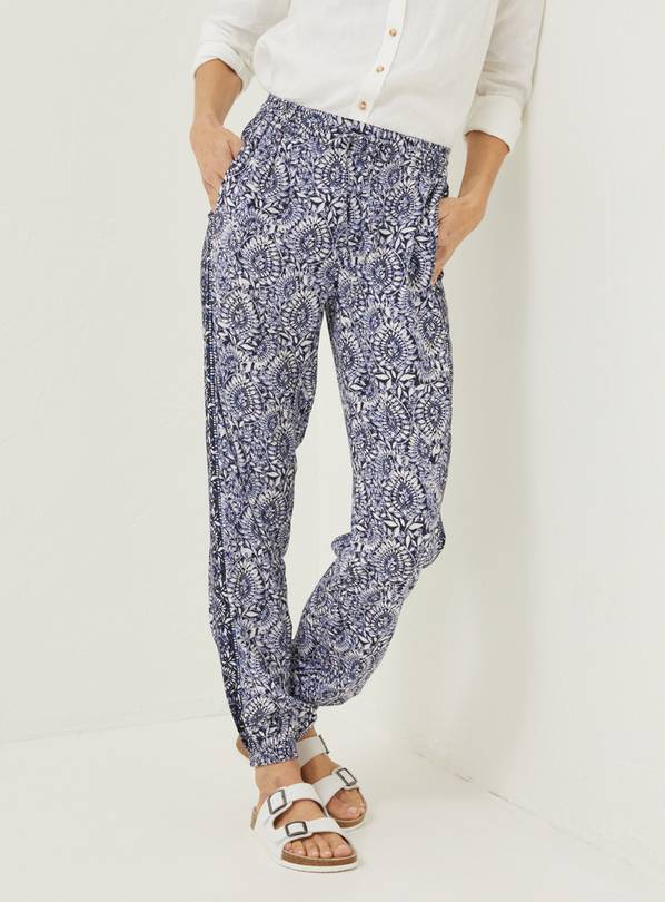 FATFACE Navy Lyme Watercolour Batik Trousers - 20