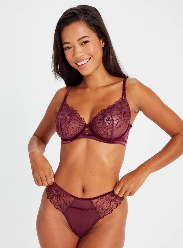 A-GG Boudoir Collection Aubergine Lace & Velvet Underwired Bra 32A