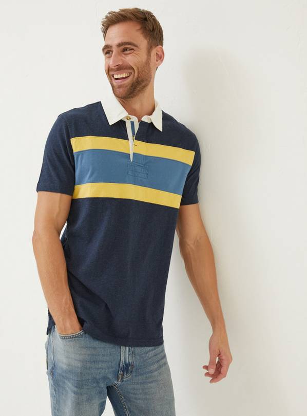 FATFACE Navy Hastings Chest Stripe Polo - M