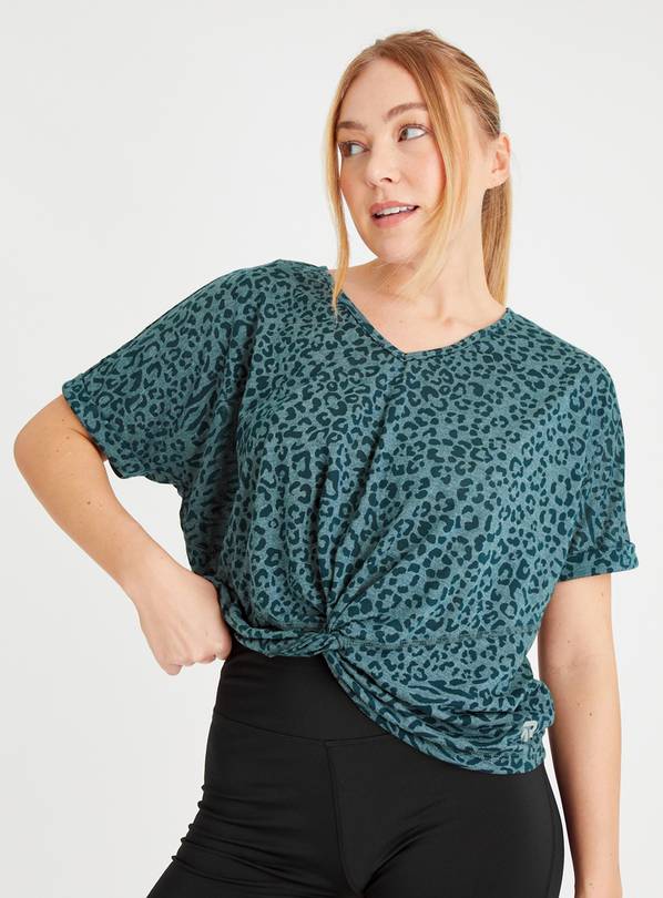 Active Green Leopard Print Twist T-Shirt 14