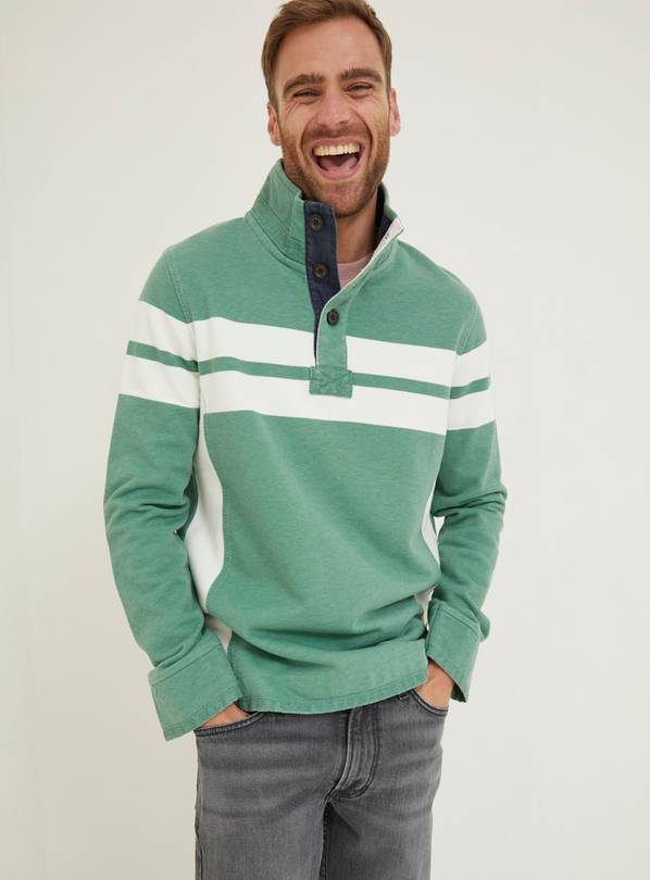 FATFACE Green Airlie Stripe Button Sweat XS
