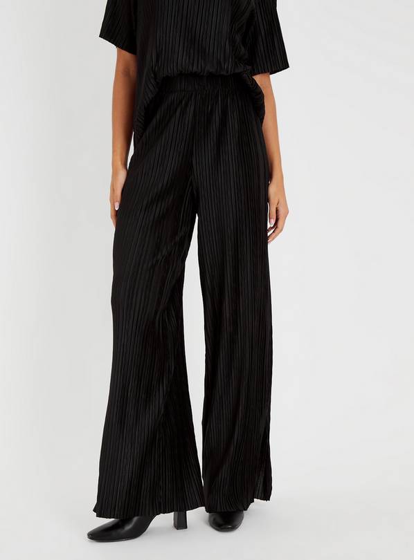 Black Textured Palazzo Trousers 12R