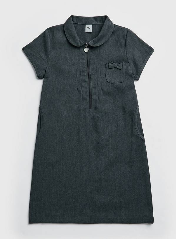 Grey Heart Zip Short Sleeve School Dress 7 years 0