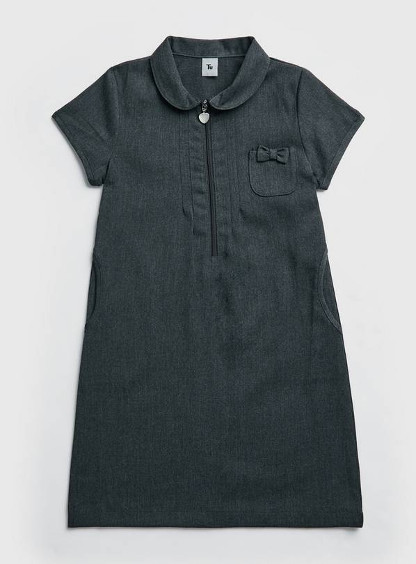 Grey Heart Zip Short Sleeve School Dress 12 years