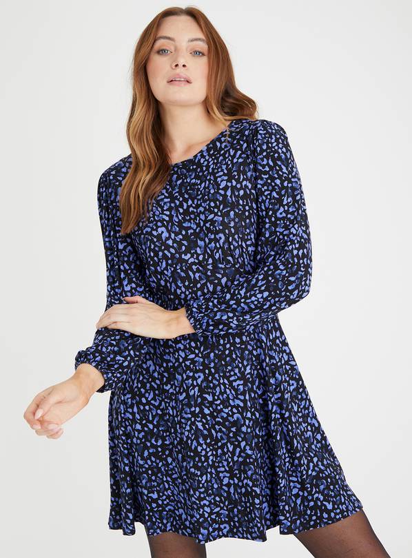 Buy Blue Leopard Print Jersey Swing Mini Dress 8 | Dresses | Tu