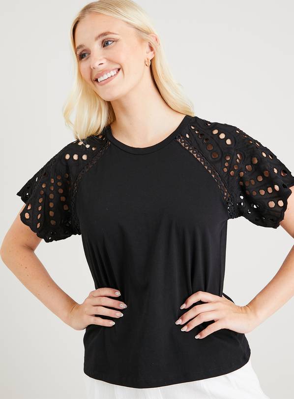 Black Broderie Sleeve T-Shirt 14