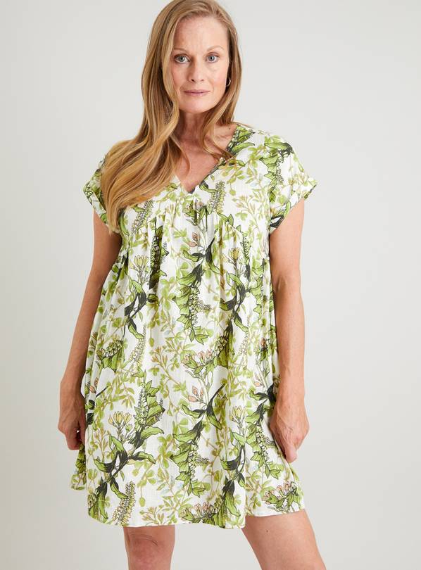 Relaxed Green Floral Print Short Dress 26