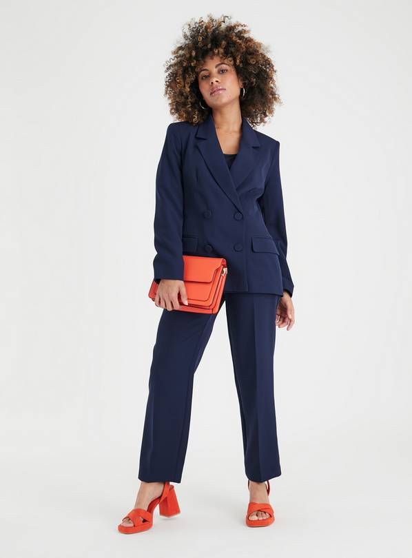 Navy wide leg outlet trousers petite