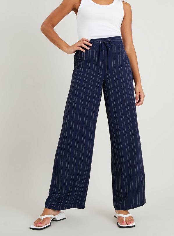 Buy Navy Wide Leg Pull On Trousers 8L | Trousers | Argos