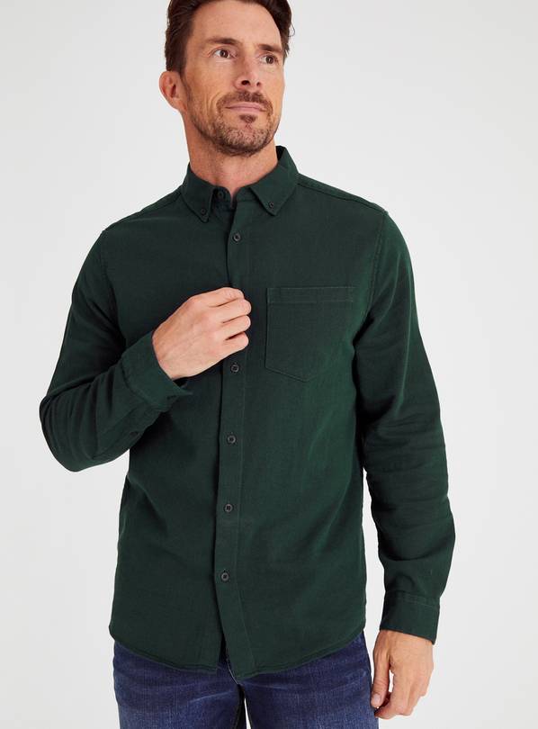 Dark Green Regular Fit Textured Dobby Shirt M