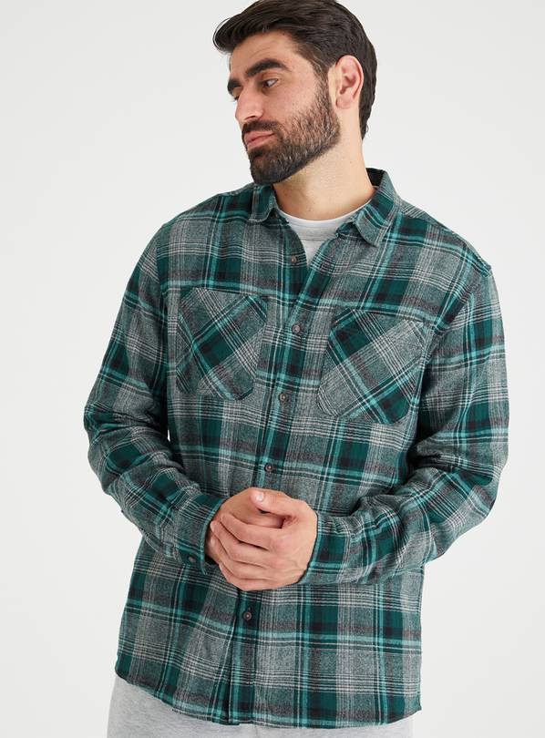 Buy Green Check Regular Fit Brushed Shirt L | Shirts | Tu