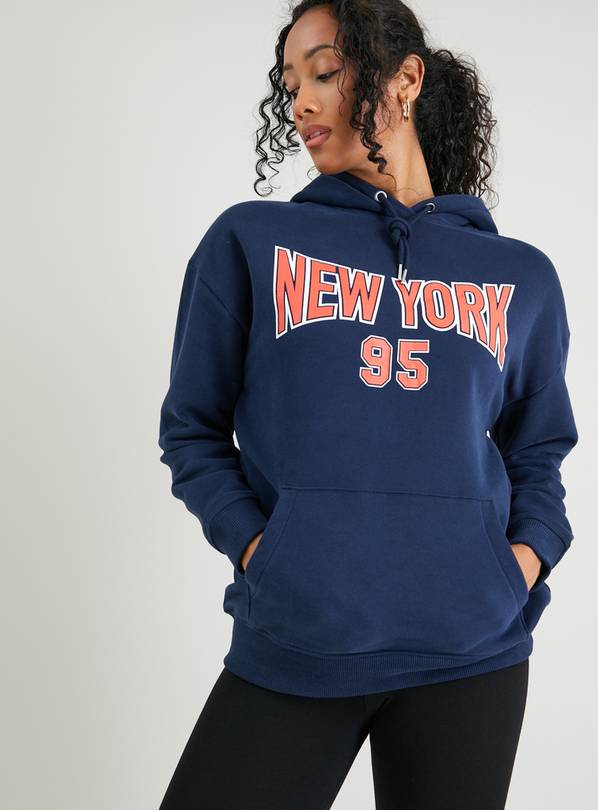 Buy Navy New York 95 Logo Oversized Hoodie L, Hoodies and sweatshirts