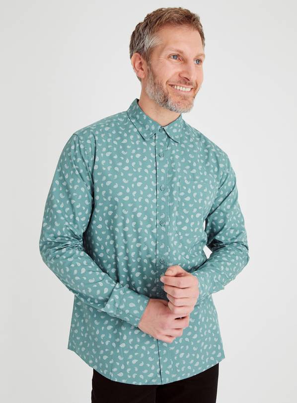 Teal Regular Fit Paisley Shirt L