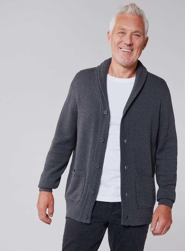 Buy UNION WORKS Grey Shawl Collar Knitted Cardigan L | Jumpers and