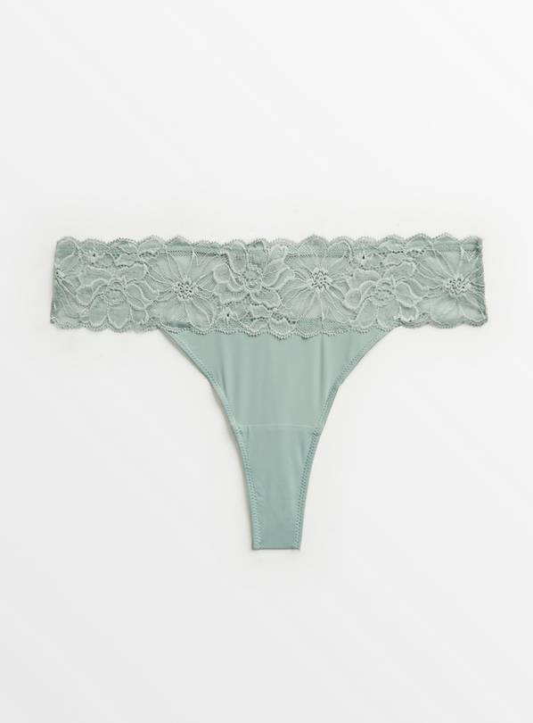 Buy Sage Green Lace Detail Thong 10, Knickers