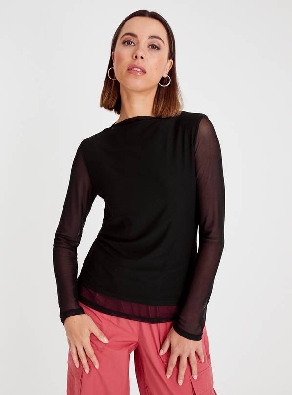 Black Long Sleeve Mesh Top