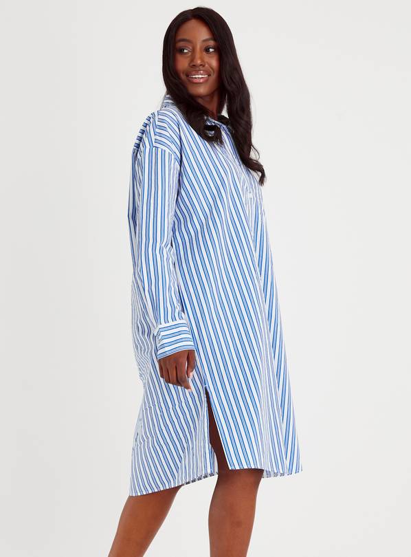 Navy and white striped shirt dress sale