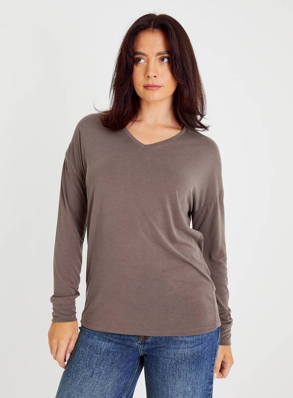 Brown V Neck Relaxed Fit Top 10