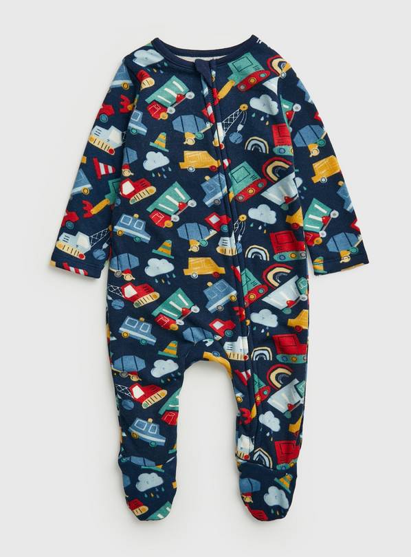 Navy Transport Print Fleece Lined Sleepsuit Up to 3 mths