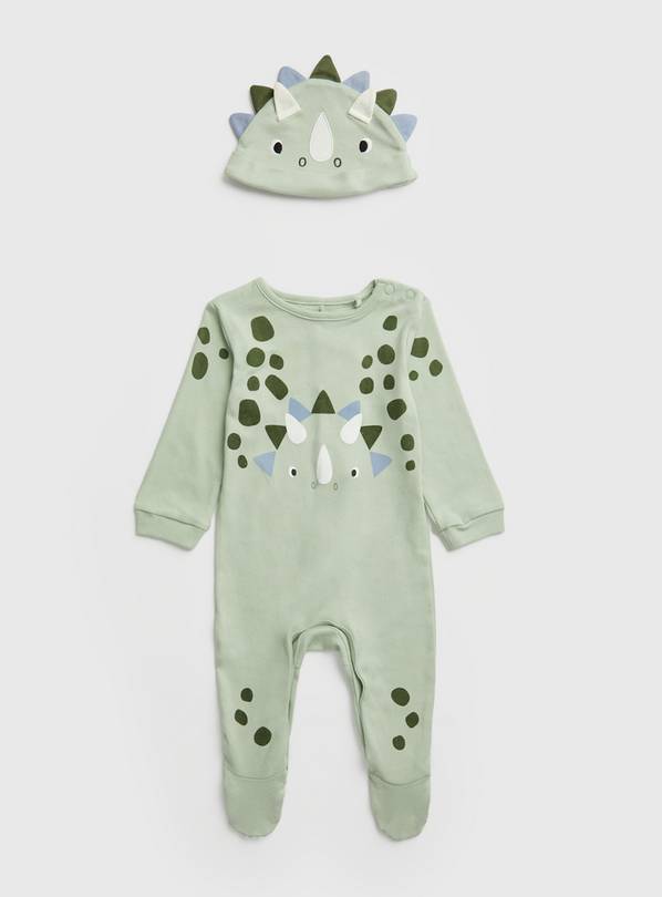 Green Dinosaur Sleepsuit & Hat Up to 3 mths