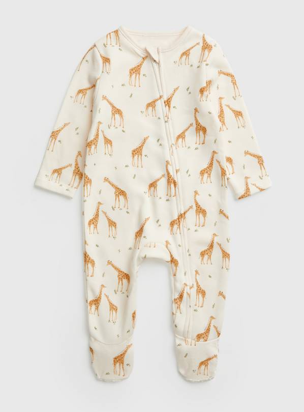 Cream Fleece Lined Giraffe Sleepsuit 3-6 months