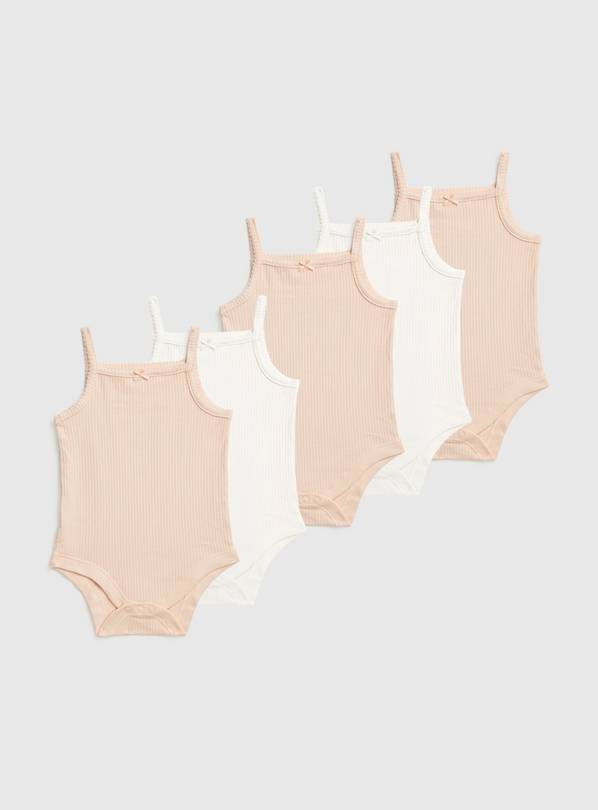 Pink & Cream Ribbed Strappy Bodysuits 5 Pack 12-18 months
