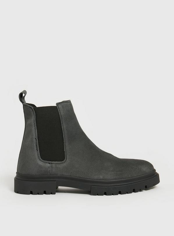 Charcoal Grey Leather Chelsea Boots  9