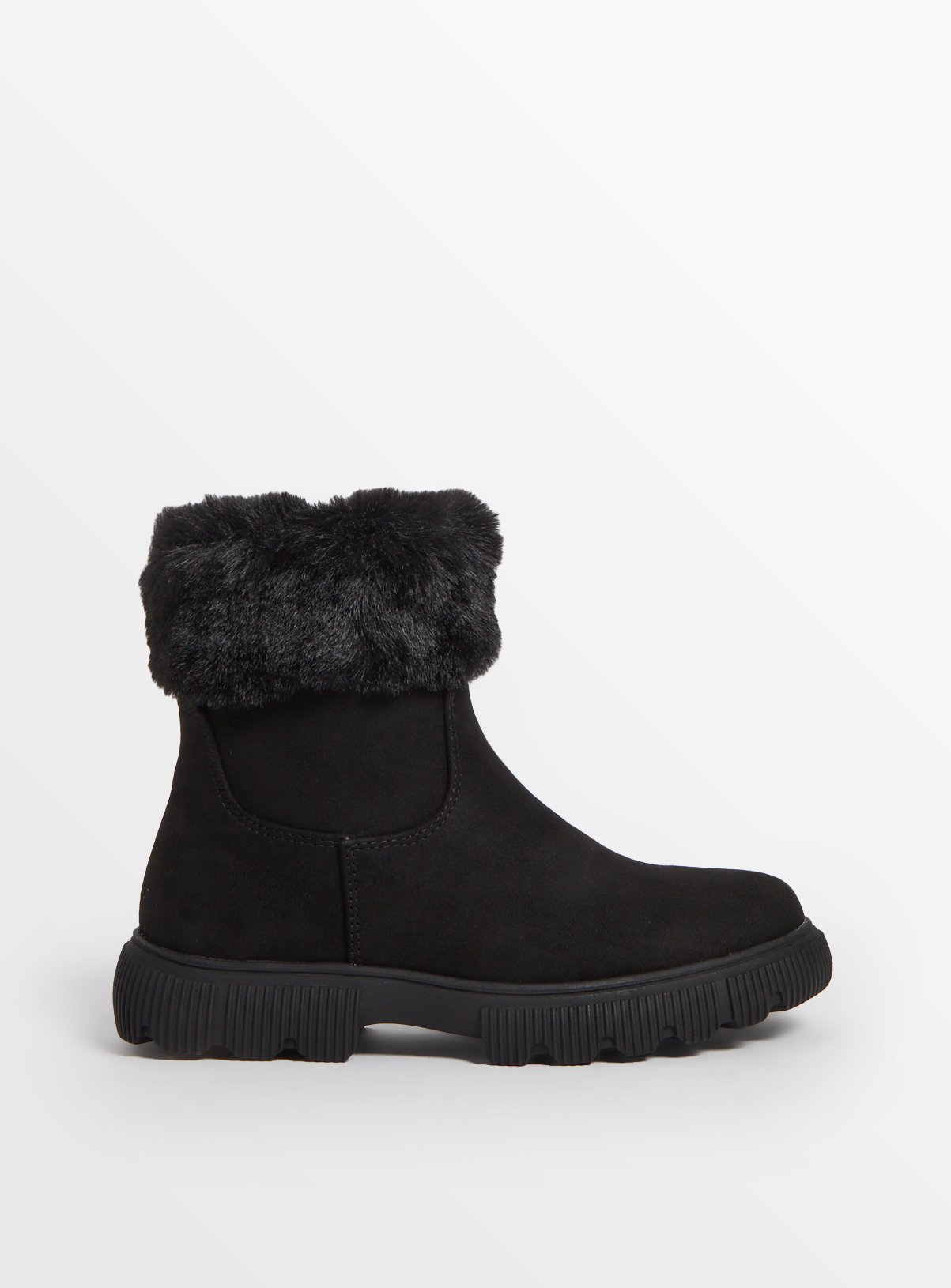Black Faux Fur Cuff Ankle Boots 3