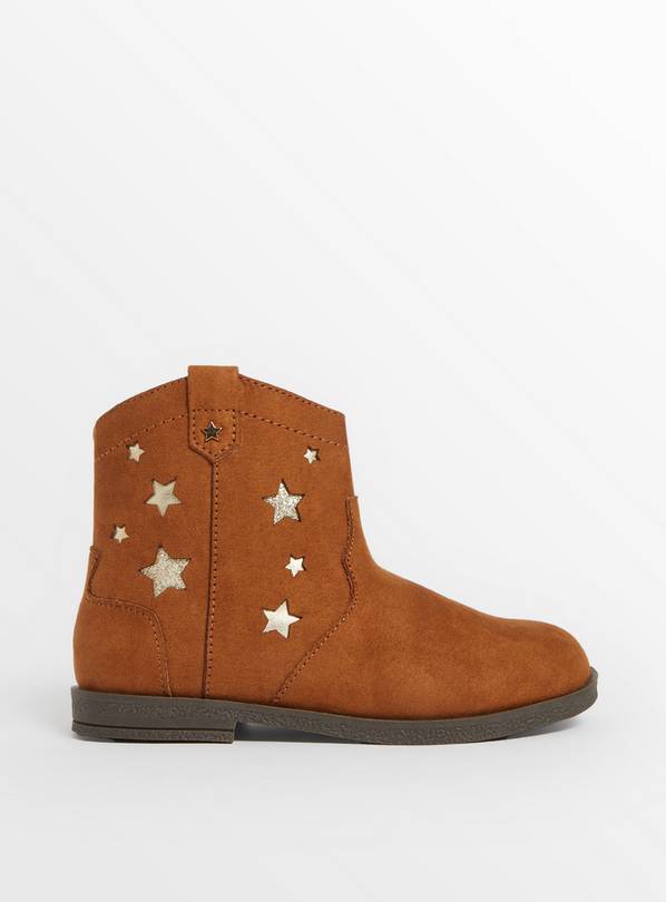 Tan Star Detail Western Ankle Boots 1