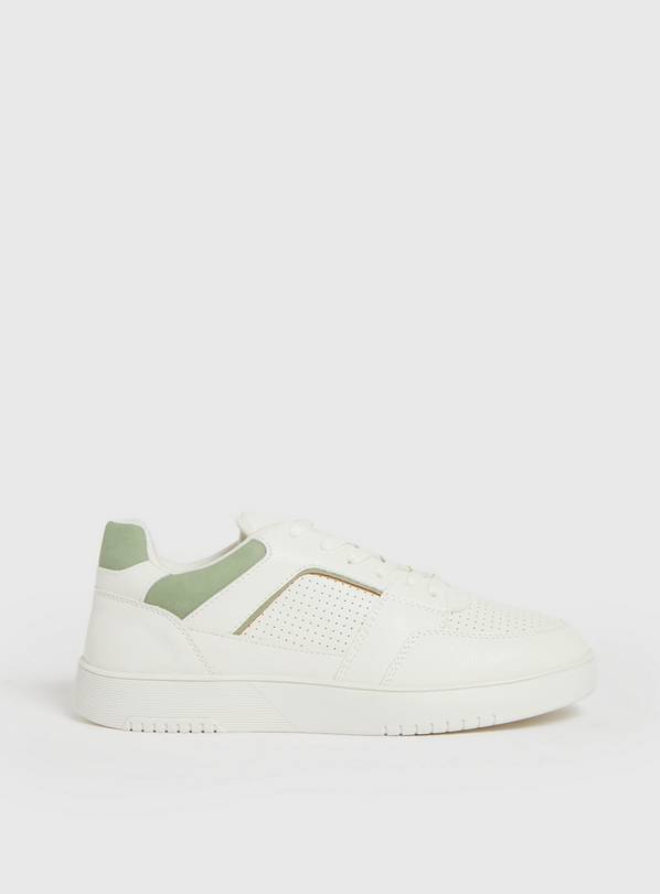 White & Sage Green Faux Leather Trainers 4