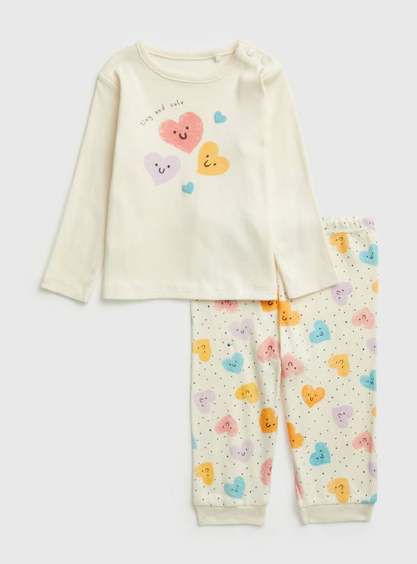 Cream Heart Print Pyjamas 6-9 months