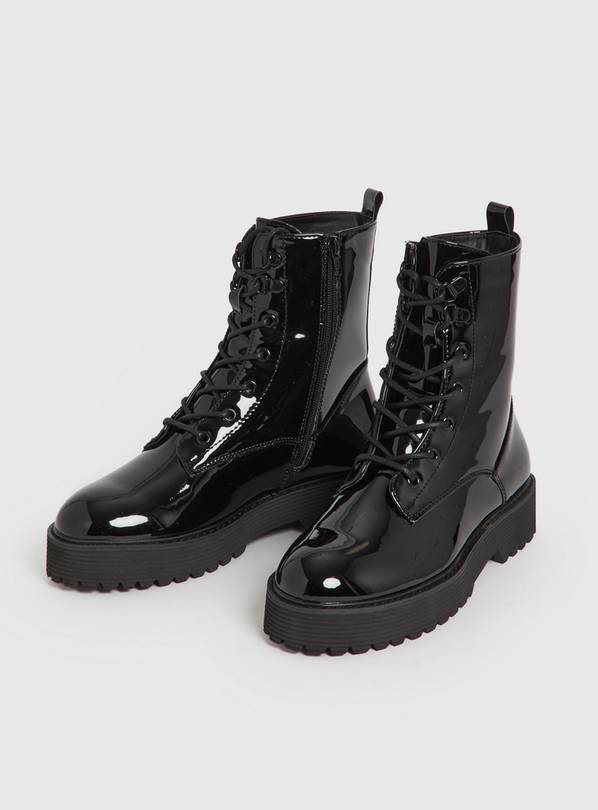 Black patent shop boots lace up