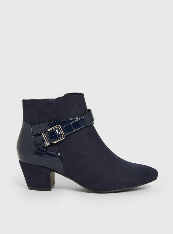 Navy Faux Suede Heeled Boots 7
