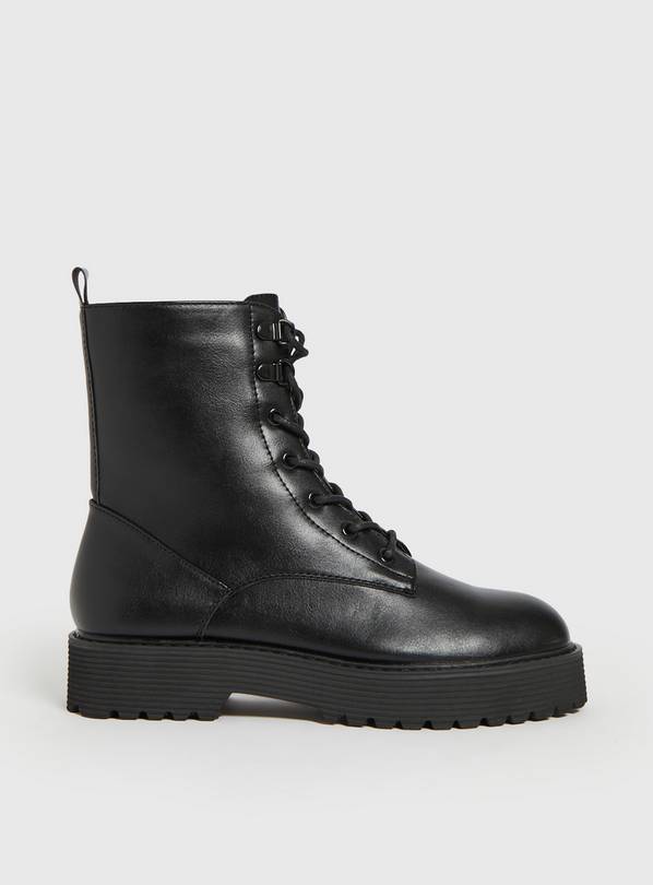 Buy Black Faux Leather Lace Up Boots 4 | Boots | Argos