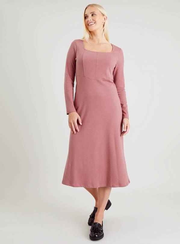 Pink A Line Jersey Midi Dress 16